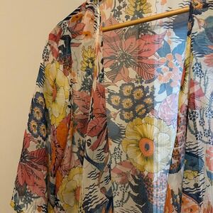 Floral‎ Print Kimono Duster Open Front Lightweight Cover Up Bohemian Style